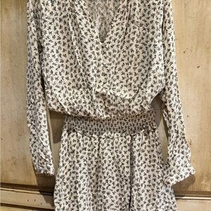 Rails Cream and Black Floral Button-Front Tiered Dress